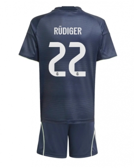 Billige Fotballdrakt Real Madrid Antonio Rudiger #22 Replika Bortedraktsett Barn 2025-26 Kortermet (med bukser)
